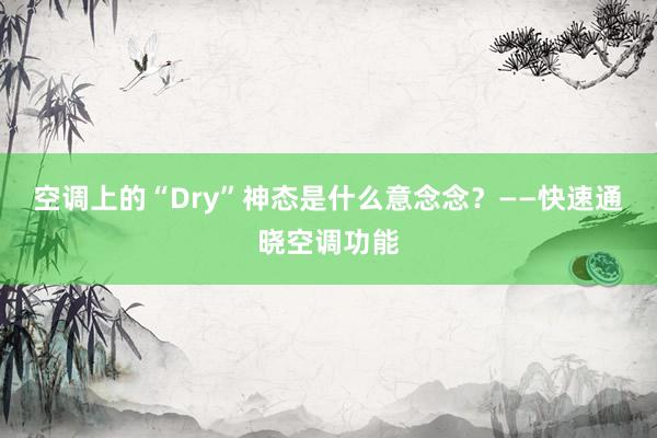 空调上的“Dry”神态是什么意念念？——快速通晓空调功能